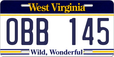 WV license plate OBB145