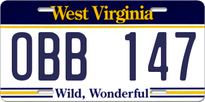 WV license plate OBB147