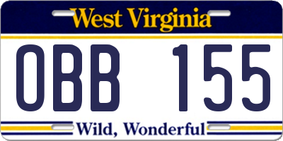 WV license plate OBB155
