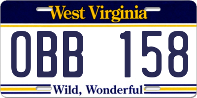 WV license plate OBB158