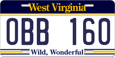 WV license plate OBB160