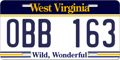 WV license plate OBB163