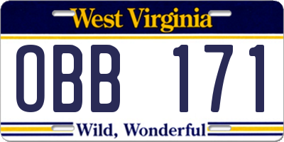 WV license plate OBB171