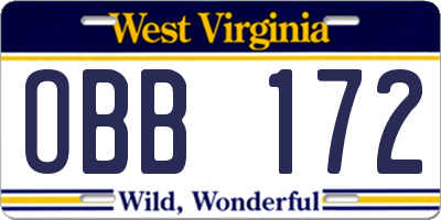 WV license plate OBB172