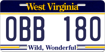 WV license plate OBB180