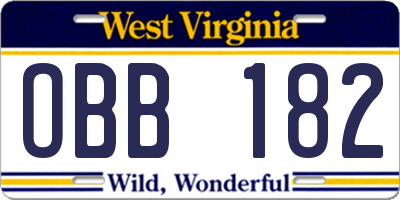 WV license plate OBB182