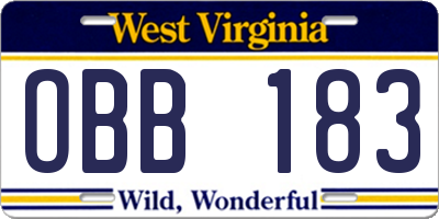 WV license plate OBB183