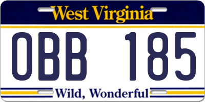 WV license plate OBB185