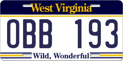 WV license plate OBB193