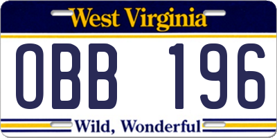 WV license plate OBB196