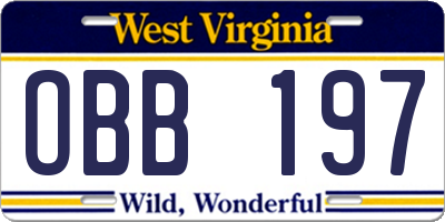 WV license plate OBB197