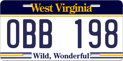 WV license plate OBB198