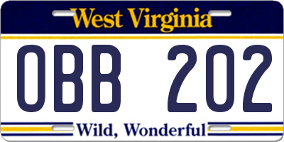 WV license plate OBB202
