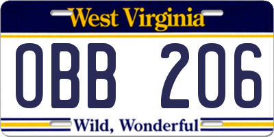 WV license plate OBB206