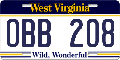 WV license plate OBB208