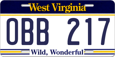 WV license plate OBB217