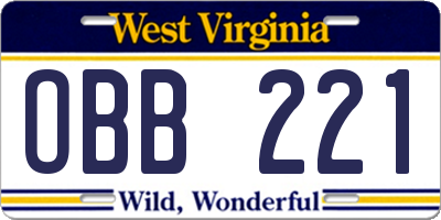 WV license plate OBB221