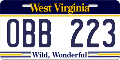 WV license plate OBB223