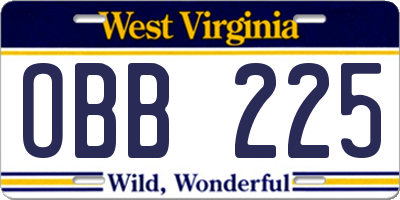 WV license plate OBB225
