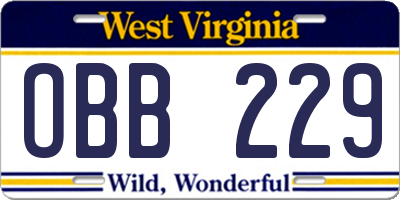 WV license plate OBB229