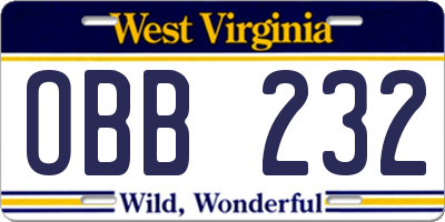 WV license plate OBB232