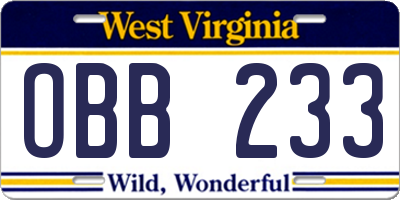 WV license plate OBB233