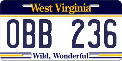 WV license plate OBB236