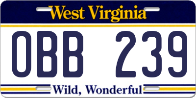 WV license plate OBB239