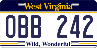 WV license plate OBB242