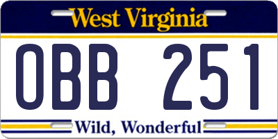 WV license plate OBB251