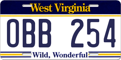 WV license plate OBB254