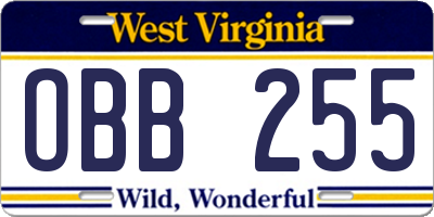 WV license plate OBB255