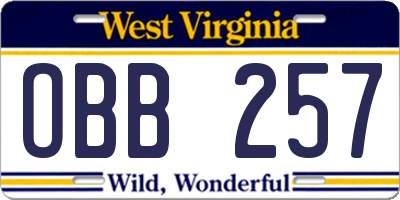 WV license plate OBB257