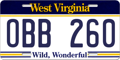 WV license plate OBB260