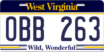 WV license plate OBB263