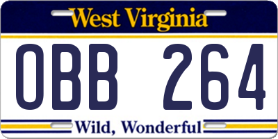 WV license plate OBB264
