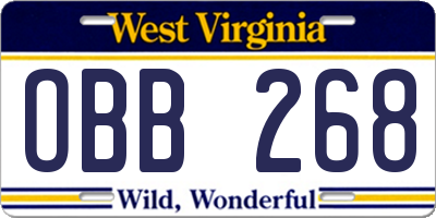 WV license plate OBB268