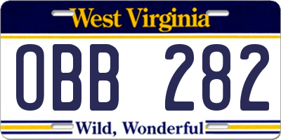 WV license plate OBB282