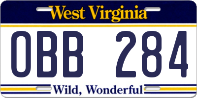 WV license plate OBB284