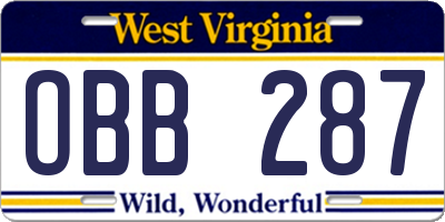 WV license plate OBB287