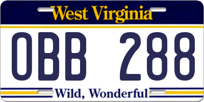 WV license plate OBB288