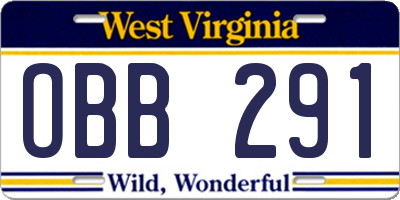 WV license plate OBB291