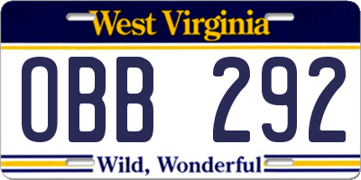 WV license plate OBB292