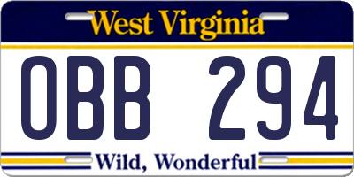 WV license plate OBB294