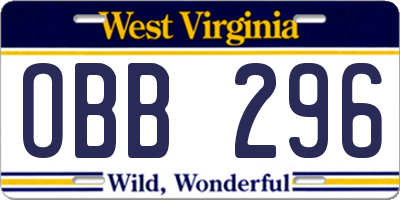 WV license plate OBB296