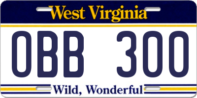 WV license plate OBB300