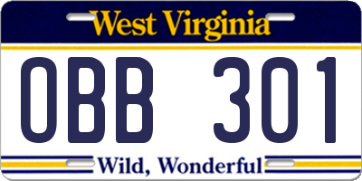 WV license plate OBB301