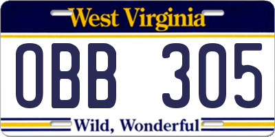 WV license plate OBB305