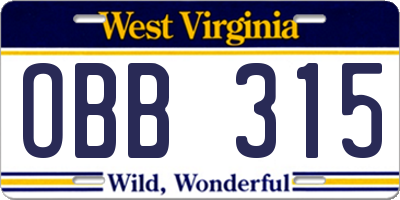 WV license plate OBB315