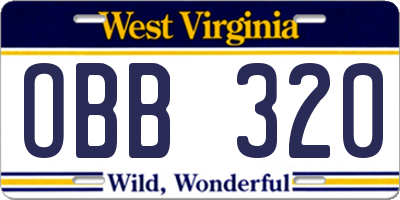 WV license plate OBB320